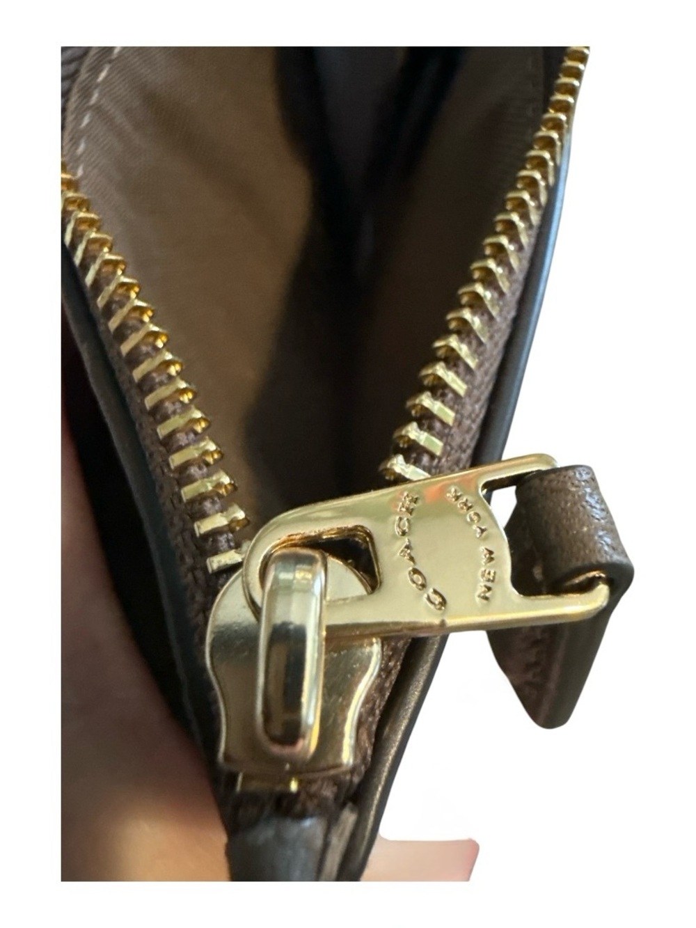 Coach Mini Skinny ID Case Signature Jacquard Leather Card Holder Zip Wallet - Picture 5 of 6